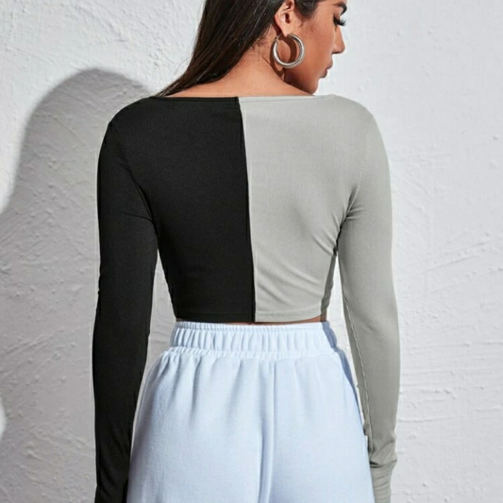 NWT Two Colored Block Crop Longsleeve Tee - Picture 5 of 5